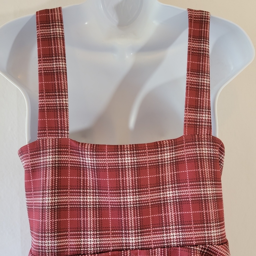 Knit Works Red Tartan Plaid Mini Dress Girls XL/S-M Academia Y2K Preppy Anime - Picture 7 of 10